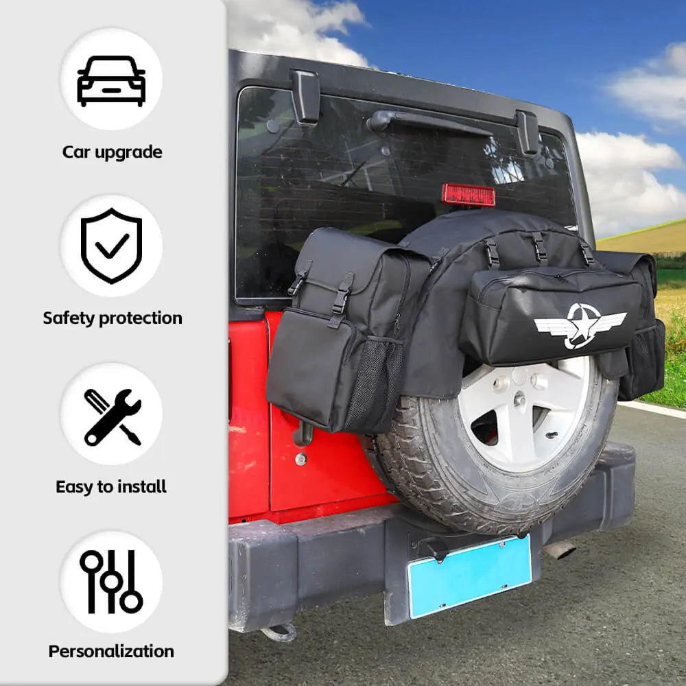 For Jeep Wrangler TJ JK JL 4PCS Spare Tire Storage Bag Cargo Organizer Bag Kit