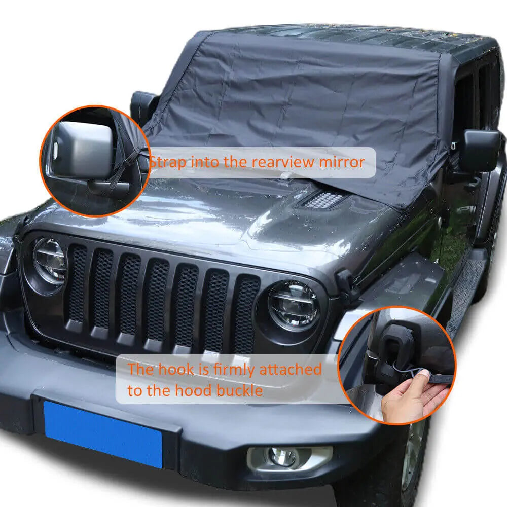 For Jeep Wrangler TJ JK JL JT Front Windshield Snow Shield Cover Waterproof Sun Shade Anti-UV Weather Black