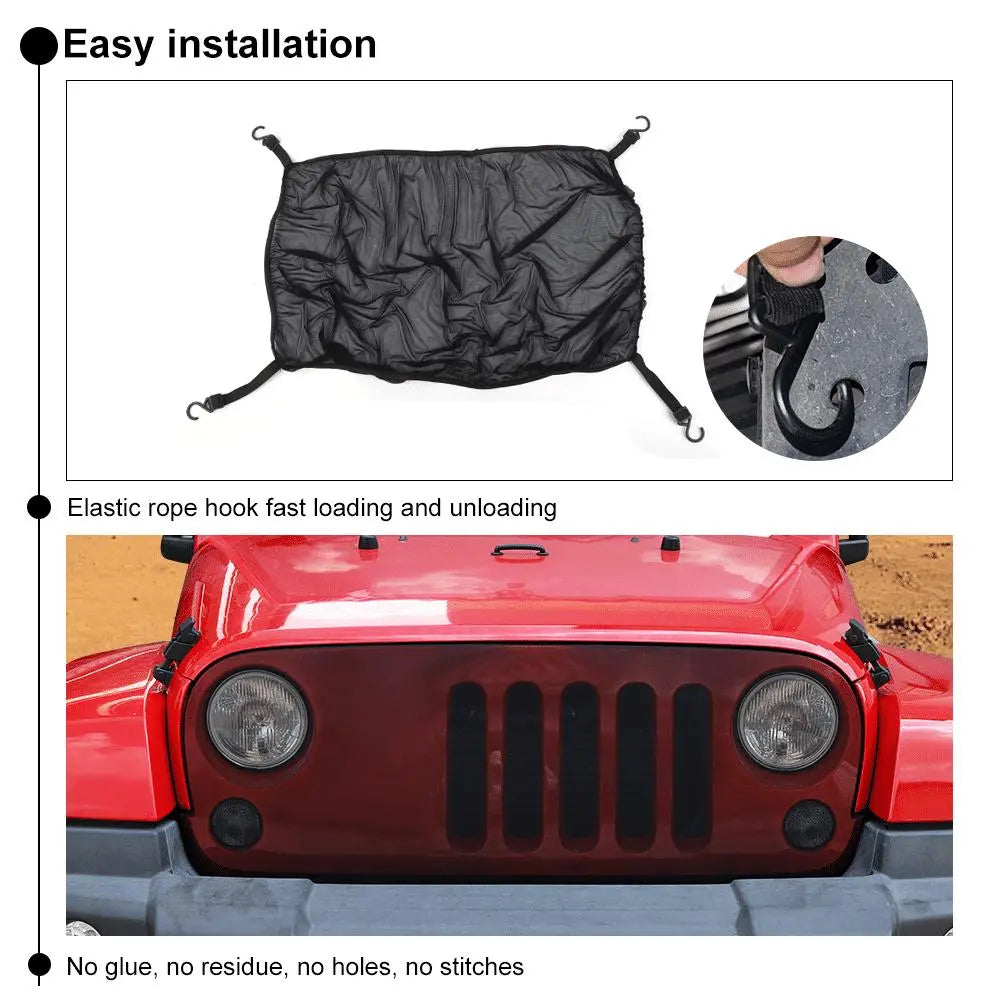 For Jeep Wrangler TJ JK JL Glaidiator JT Front Grille Bug Screen Cover – Nylon Insect Mesh Overlay, Anti-Debris Protection