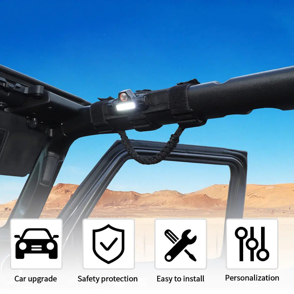 For Jeep Wrangler TJ JK JL JT Roll Bar Grab Handle Grip with Light