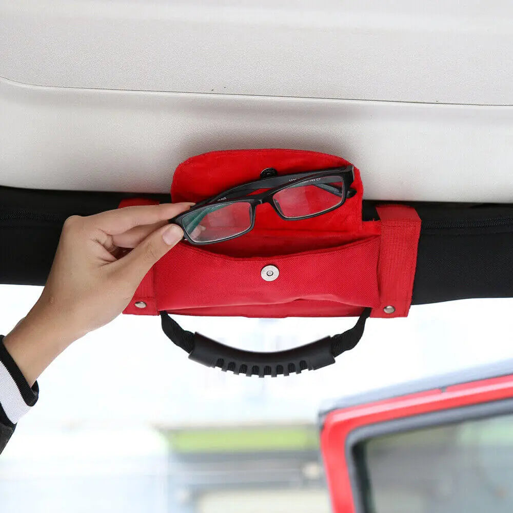 For Jeep Wrangler TJ JK JL Red Roll Bar Grab Grip Handles Sunglasses Storage Bag