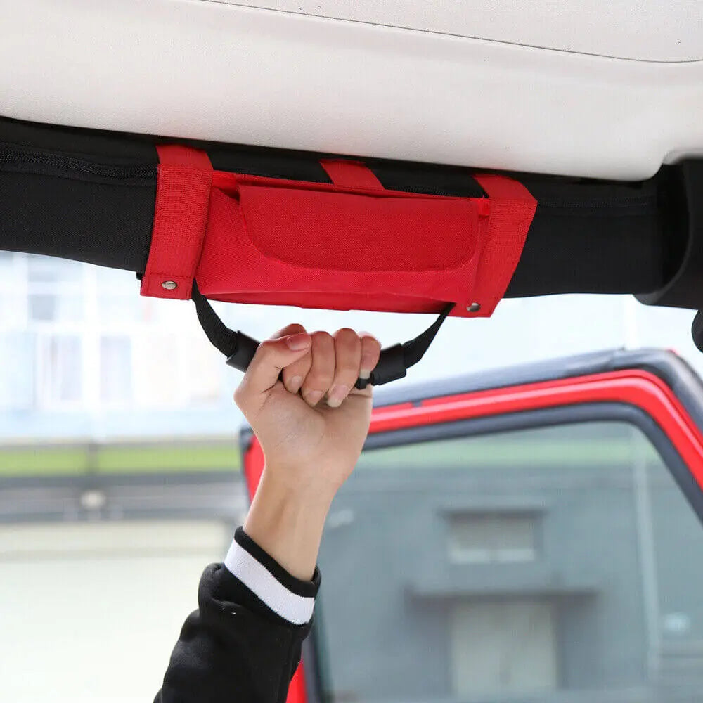For Jeep Wrangler TJ JK JL Red Roll Bar Grab Grip Handles Sunglasses Storage Bag