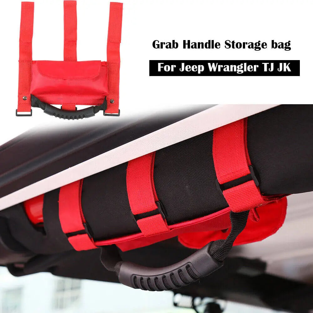 For Jeep Wrangler TJ JK JL Red Roll Bar Grab Grip Handles Sunglasses Storage Bag