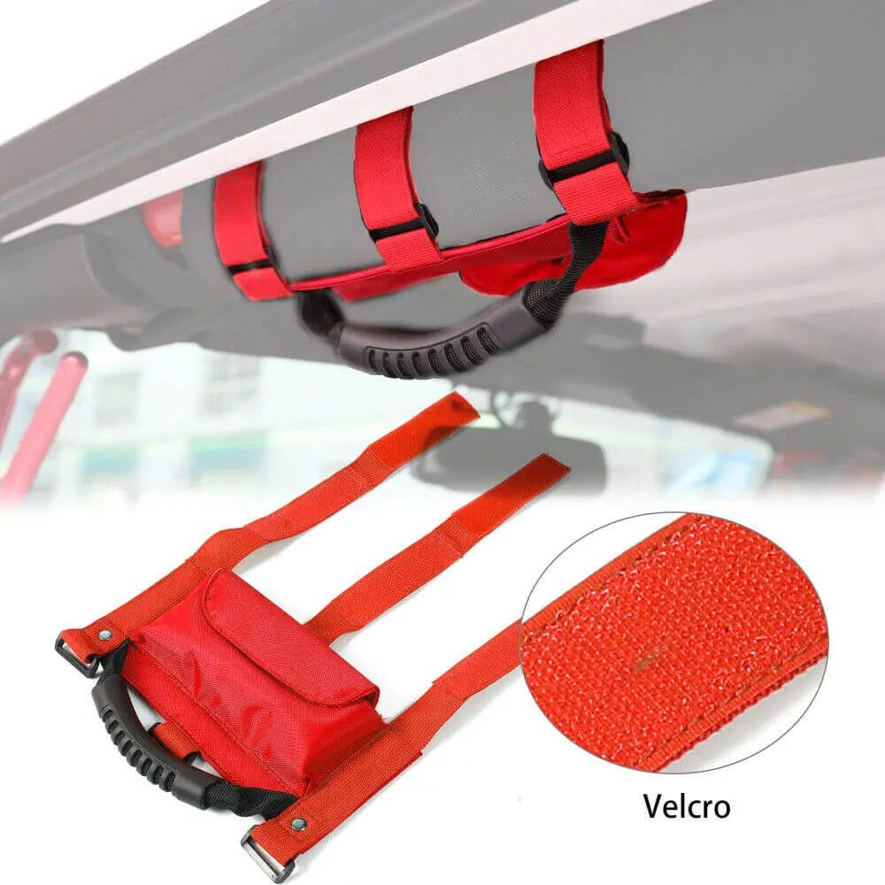 For Jeep Wrangler TJ JK JL Red Roll Bar Grab Grip Handles Sunglasses Storage Bag