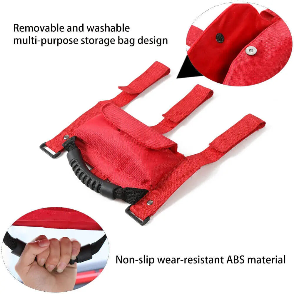 For Jeep Wrangler TJ JK JL Red Roll Bar Grab Grip Handles Sunglasses Storage Bag