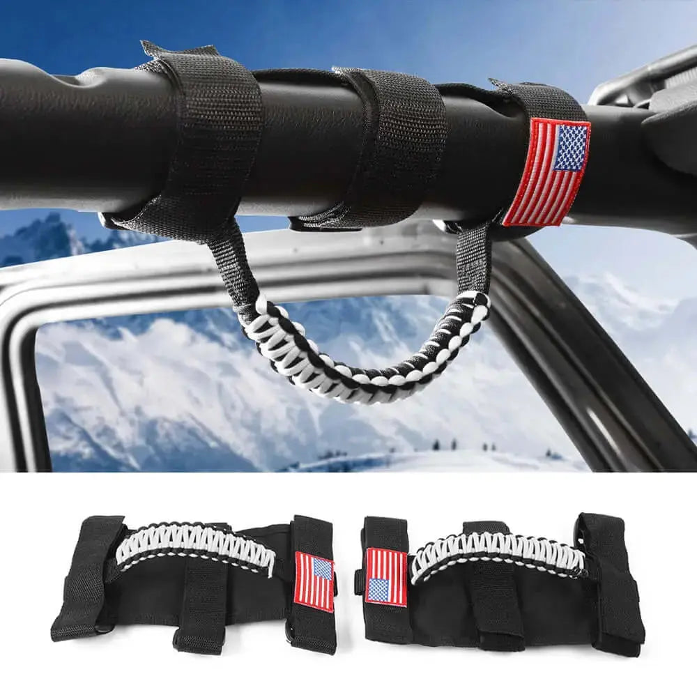 For Jeep Wrangler TJ JK JL & Gladiator JT 2 x Roll Bar Grab Handles Paracord Grip American Flag