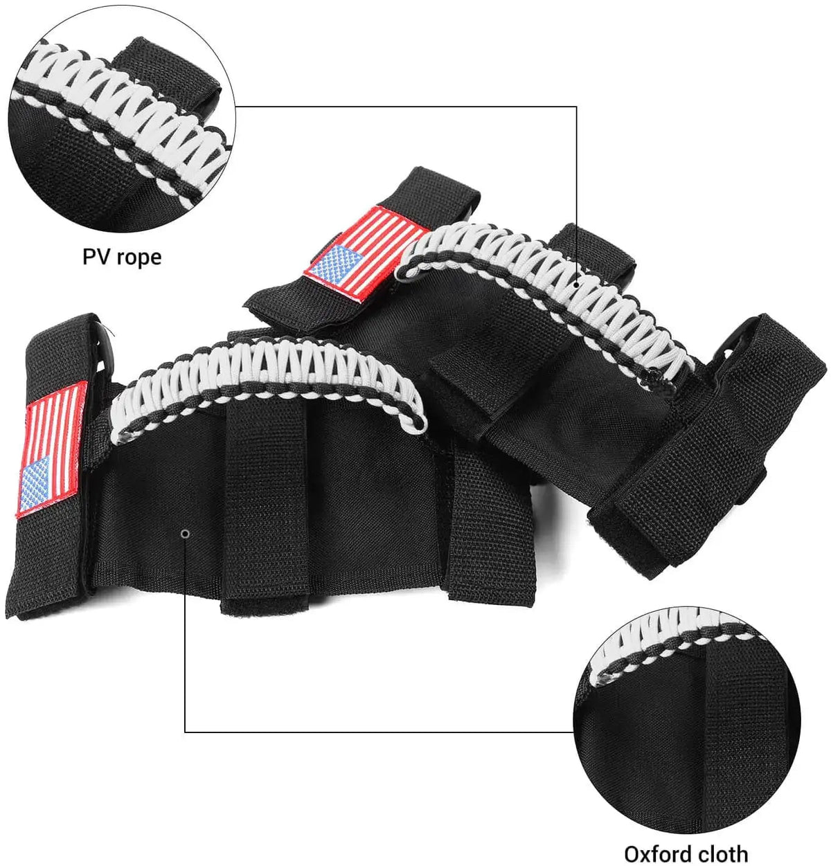 For Jeep Wrangler TJ JK JL & Gladiator JT 2 x Roll Bar Grab Handles Paracord Grip American Flag