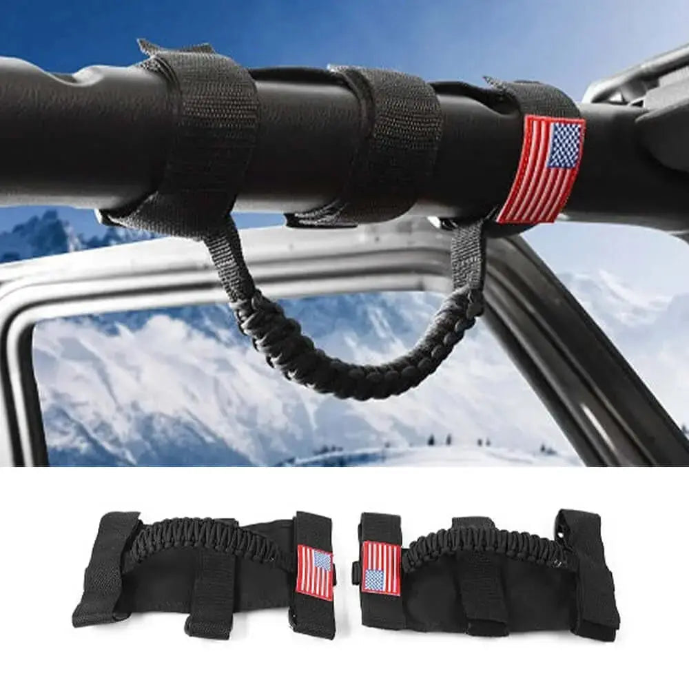 For Jeep Wrangler TJ JK JL & Gladiator JT 2 x Roll Bar Grab Handles Paracord Grip American Flag