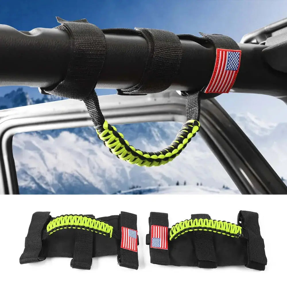 For Jeep Wrangler TJ JK JL & Gladiator JT 2 x Roll Bar Grab Handles Paracord Grip American Flag