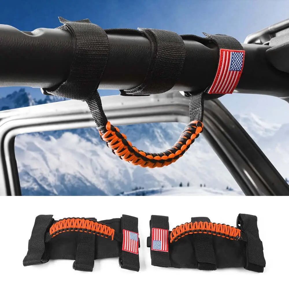 For Jeep Wrangler TJ JK JL & Gladiator JT 2 x Roll Bar Grab Handles Paracord Grip American Flag