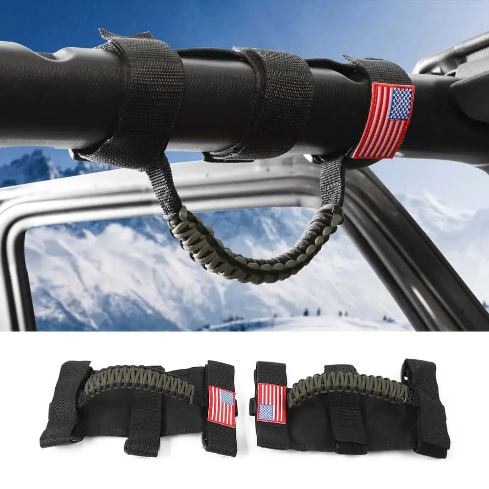 For Jeep Wrangler TJ JK JL & Gladiator JT 2 x Roll Bar Grab Handles Paracord Grip American Flag