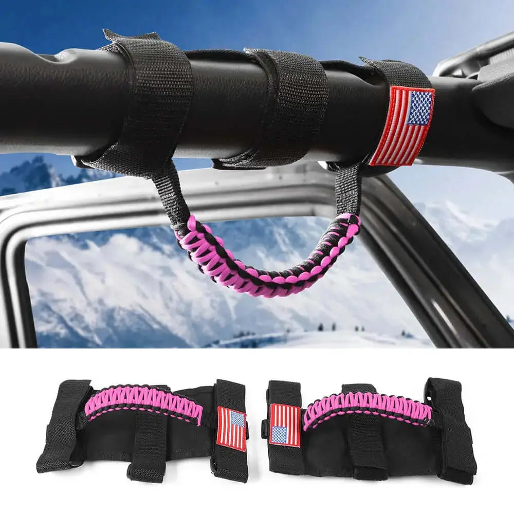 For Jeep Wrangler TJ JK JL & Gladiator JT 2 x Roll Bar Grab Handles Paracord Grip American Flag