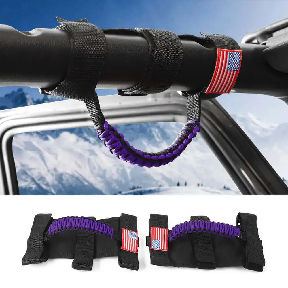 For Jeep Wrangler TJ JK JL & Gladiator JT 2 x Roll Bar Grab Handles Paracord Grip American Flag