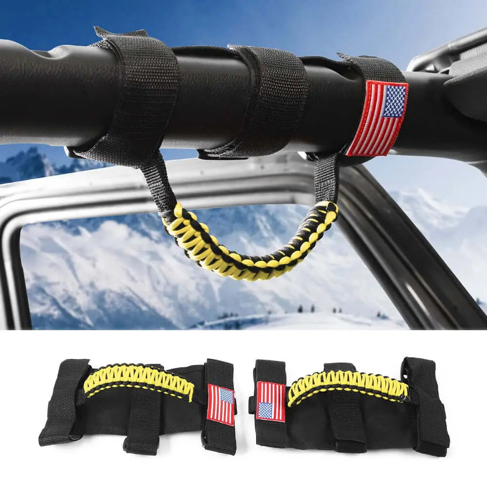 For Jeep Wrangler TJ JK JL & Gladiator JT 2 x Roll Bar Grab Handles Paracord Grip American Flag