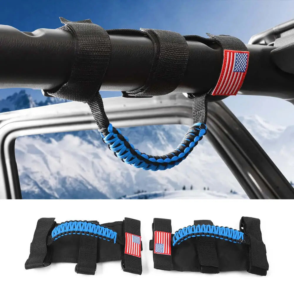 For Jeep Wrangler TJ JK JL & Gladiator JT 2 x Roll Bar Grab Handles Paracord Grip American Flag
