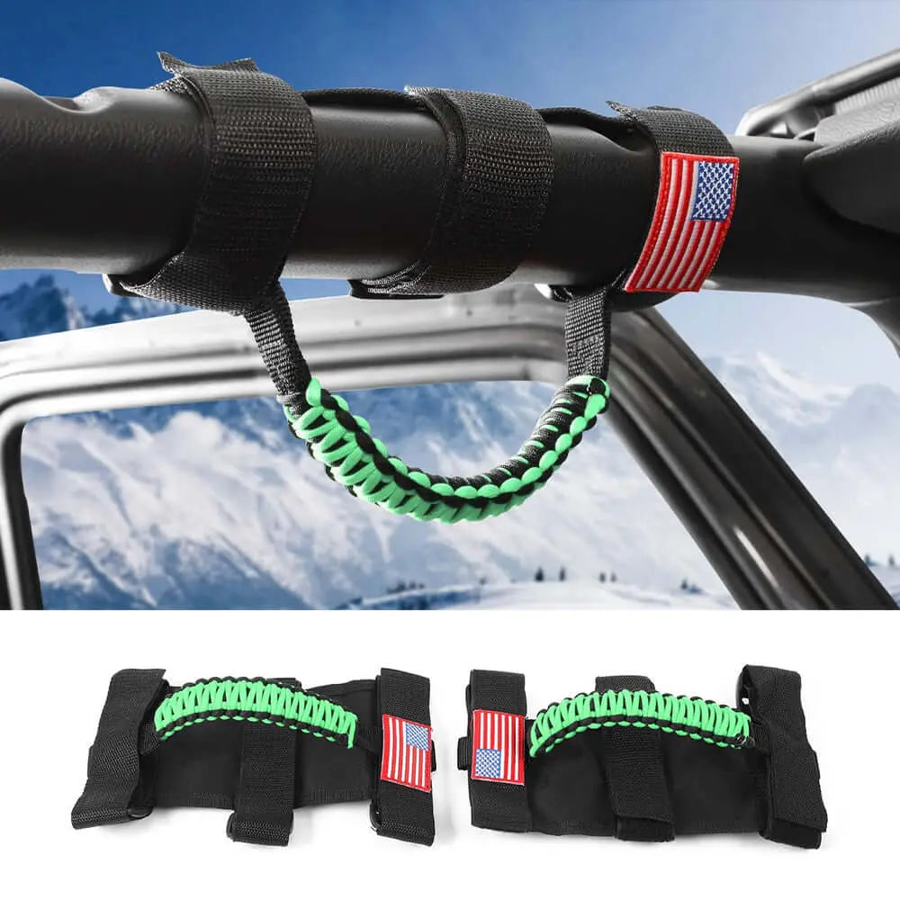 For Jeep Wrangler TJ JK JL & Gladiator JT 2 x Roll Bar Grab Handles Paracord Grip American Flag