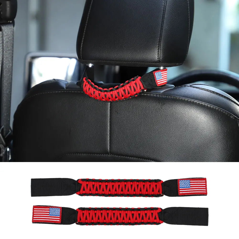 For Jeep Wrangler TJ JK JL & Gladiator JT Paracord Grab Handle Rear Seat Headrest Grip Handle USA Flag