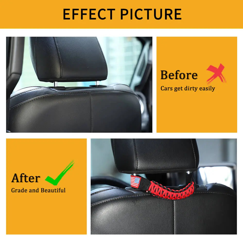 For Jeep Wrangler TJ JK JL & Gladiator JT Paracord Grab Handle Rear Seat Headrest Grip Handle USA Flag