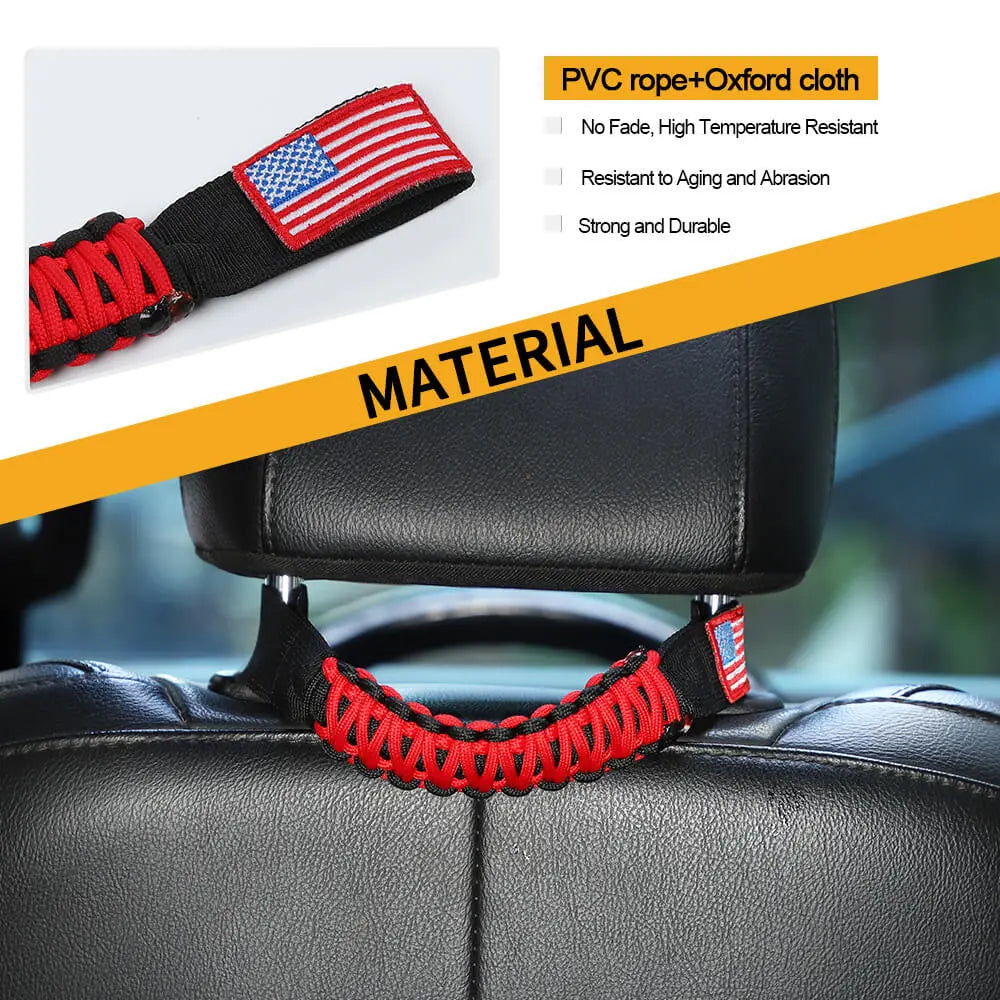 For Jeep Wrangler TJ JK JL & Gladiator JT Paracord Grab Handle Rear Seat Headrest Grip Handle USA Flag