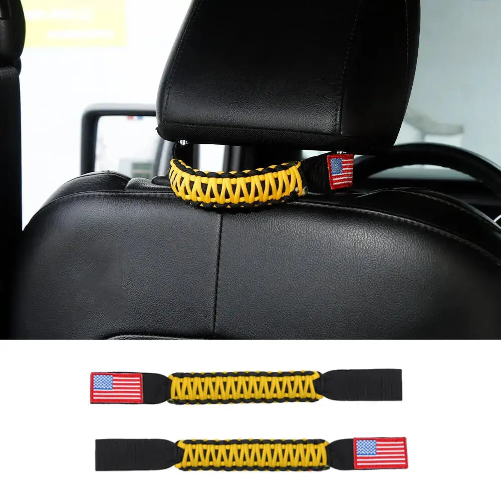 For Jeep Wrangler TJ JK JL & Gladiator JT Paracord Grab Handle Rear Seat Headrest Grip Handle USA Flag