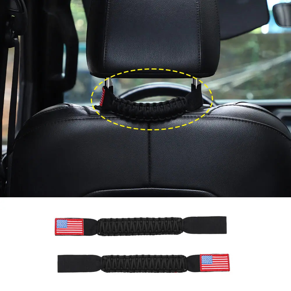 For Jeep Wrangler TJ JK JL & Gladiator JT Paracord Grab Handle Rear Seat Headrest Grip Handle USA Flag