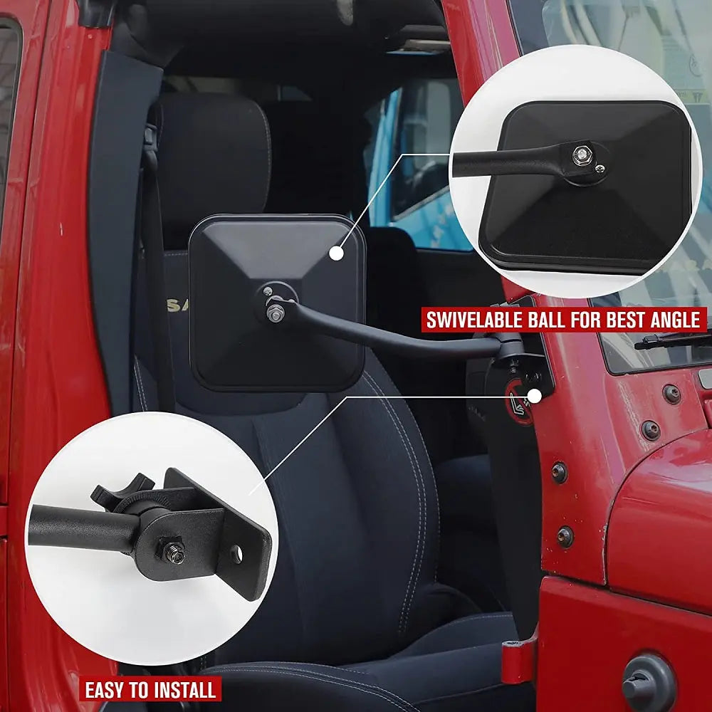 For Jeep Wrangler TJ LJ JK JKU Side Mirrors Quick Release Doors Off Mirrors, Textured Black