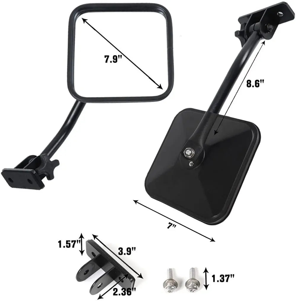 For Jeep Wrangler TJ LJ JK JKU Side Mirrors Quick Release Doors Off Mirrors, Textured Black