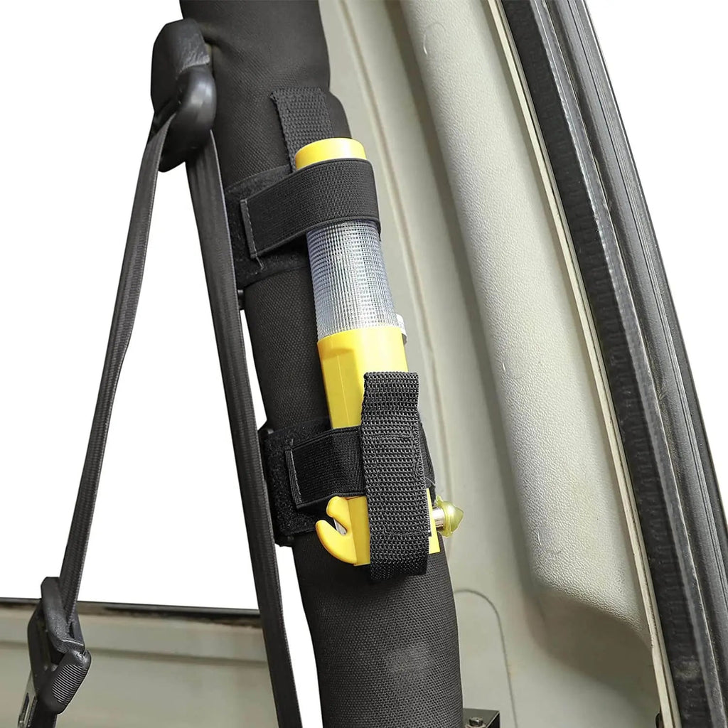 For Jeep Wrangler TJ YJ JK JKU JL JLU JT Universal Roll Bar Flashlight Holder Strap(Black)