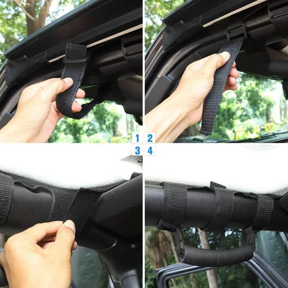 For Jeep Wrangler YJ TJ JK JL JKU 4x Roll Bar Grab Top Handles Grip Wide Oxford