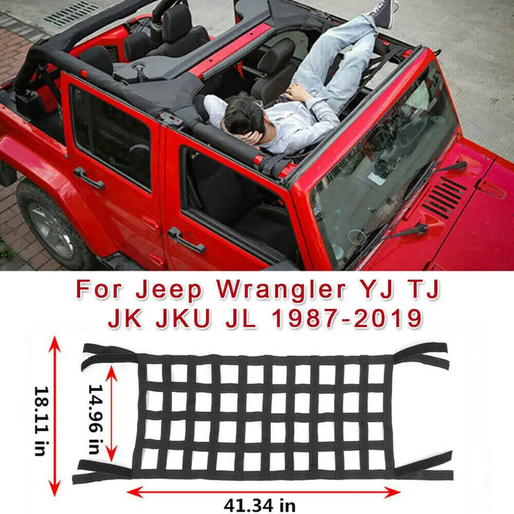 For Jeep Wrangler YJ TJ JK JL Multi-function Mesh Cargo Net Auto Roof Net Hammock