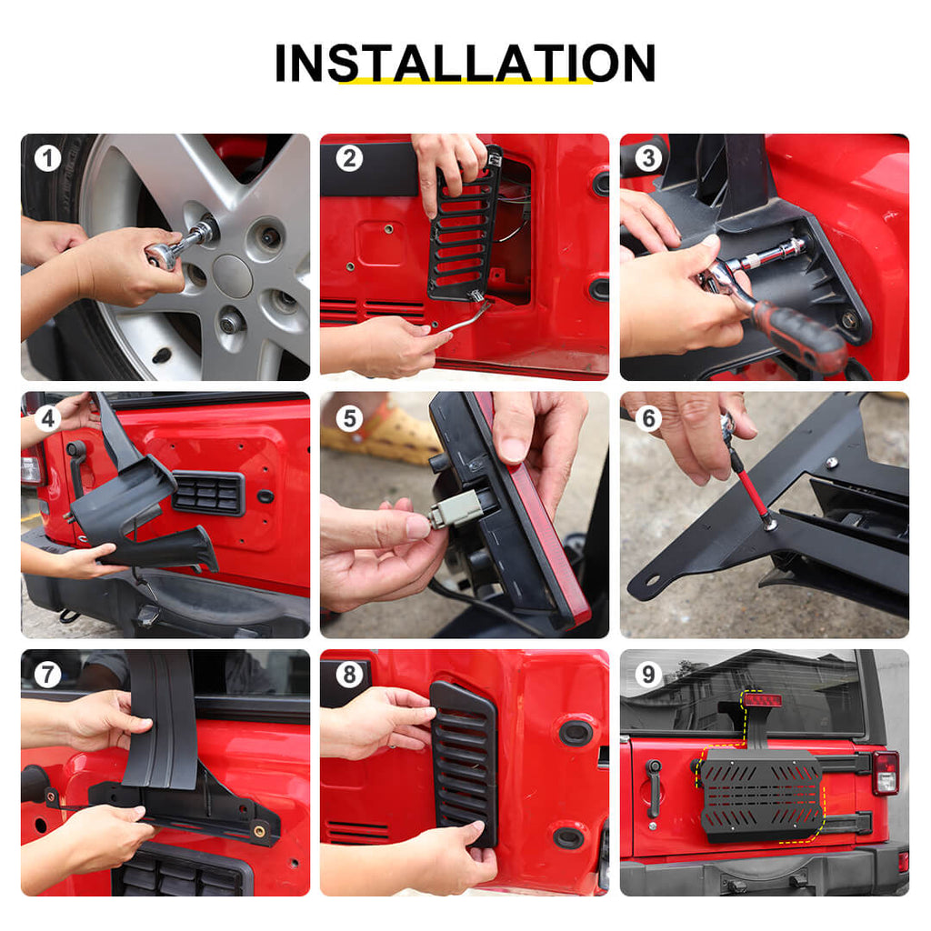 For 2007-2018 Jeep Wrangler JK Tailgate Expansion Bracket Rear Door Support Rack Cargo Mount（4 pcs）