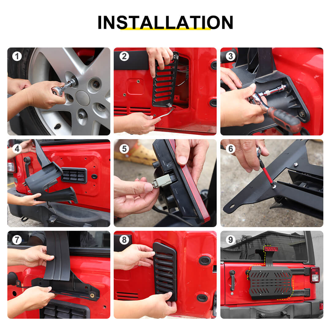 For 2007-2018 Jeep Wrangler JK Tailgate Expansion Bracket Rear Door Support Rack Cargo Mount（4 pcs）