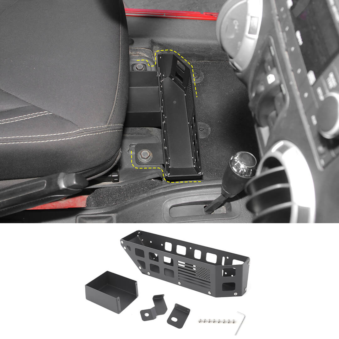 For 2007-2018 Jeep Wrangler JK Front Seat Under Storage Box Organizer – Aluminum Alloy & Iron