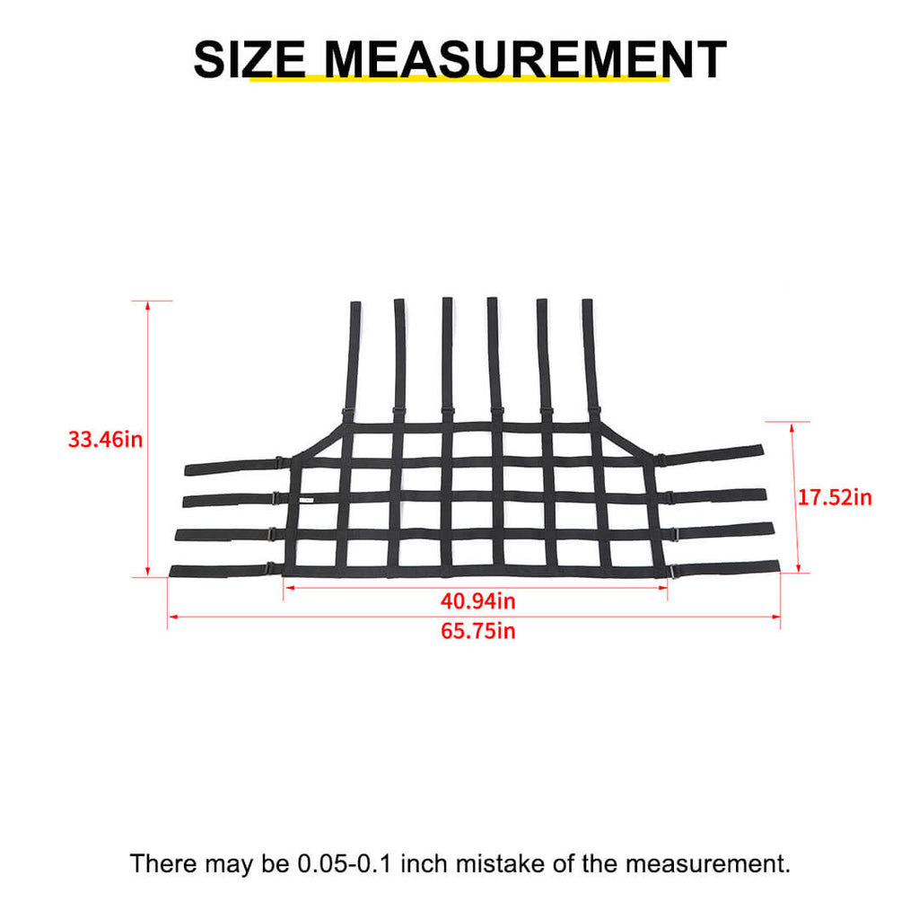 Fabric Strap & ABSFor 2007-2018 Jeep Wrangler JKU 4 Door Rear Trunk Mesh Cargo Net Organizer Restraint Protective Roof Top Baggage