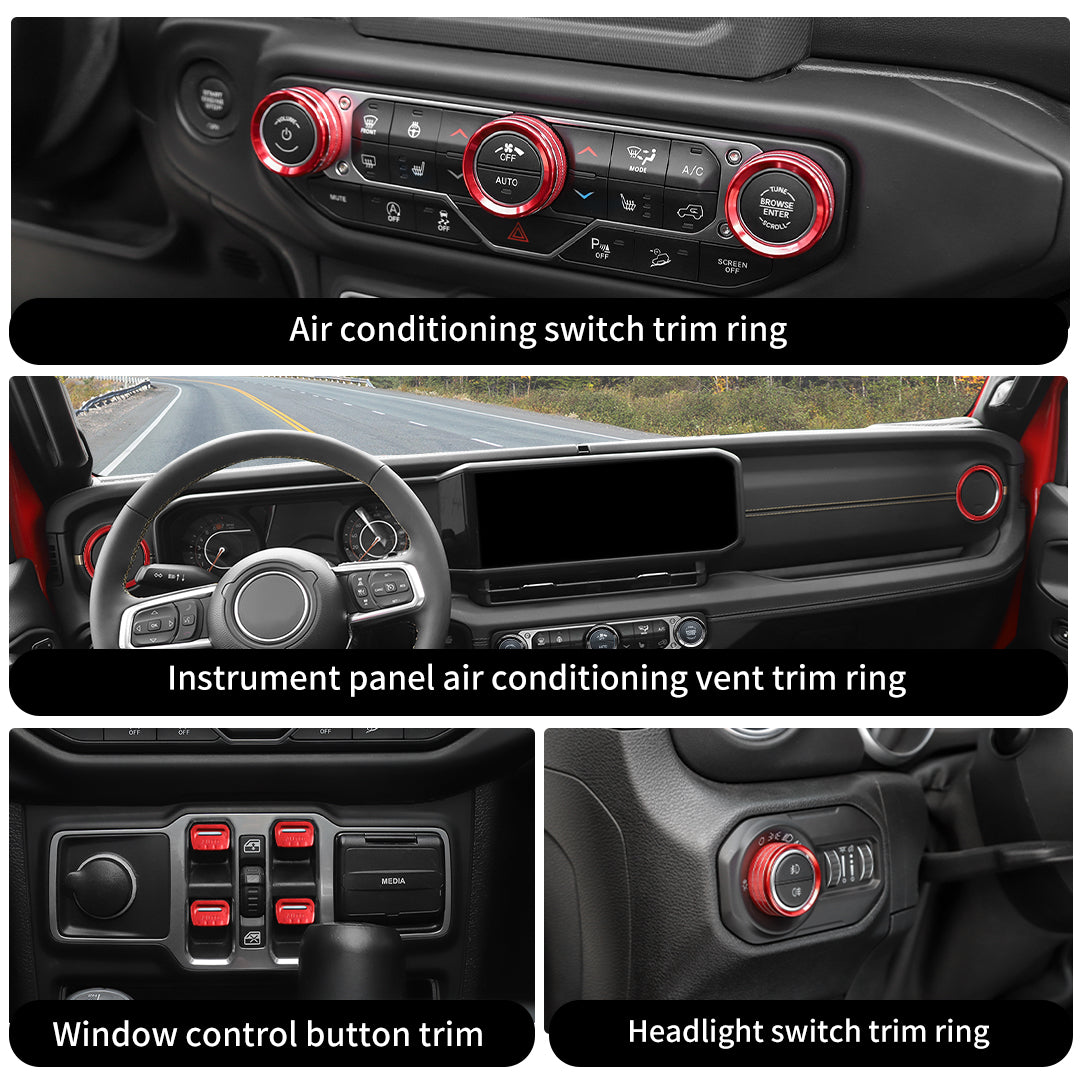 For 2024+ Jeep Wrangler JL & Gladiator JT Aluminum Air Vent & Center Console Control Trim Cover Kit