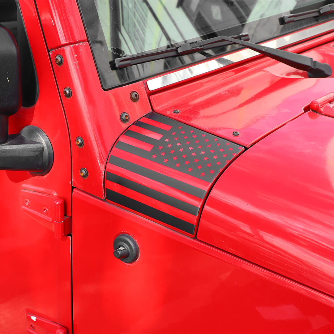 For 2007-2018 Jeep Wrangler JK Front Engine Hood Vinyl Decal Wrap Corner Sticker American Flag（2 pcs）