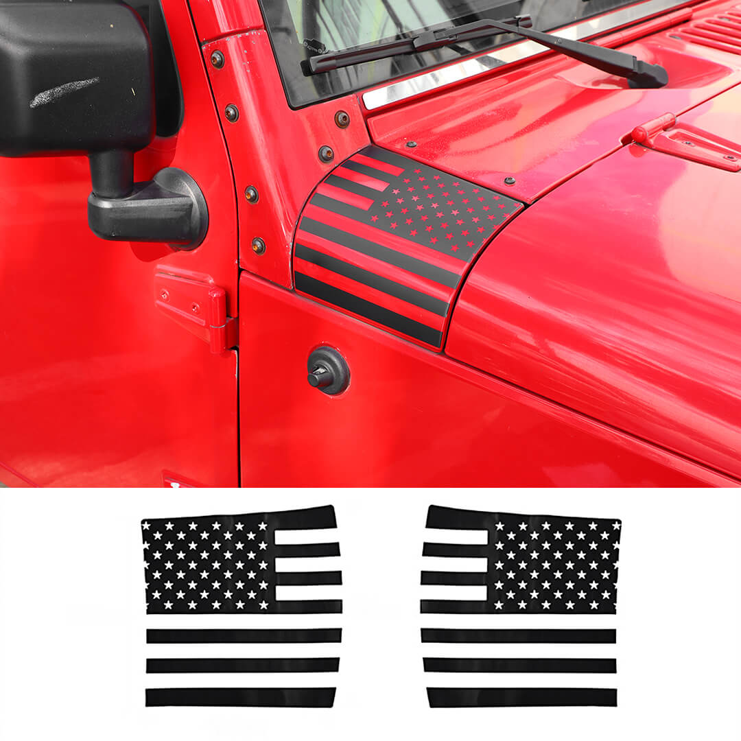 For 2007-2018 Jeep Wrangler JK Front Engine Hood Vinyl Decal Wrap Corner Sticker American Flag（2 pcs）