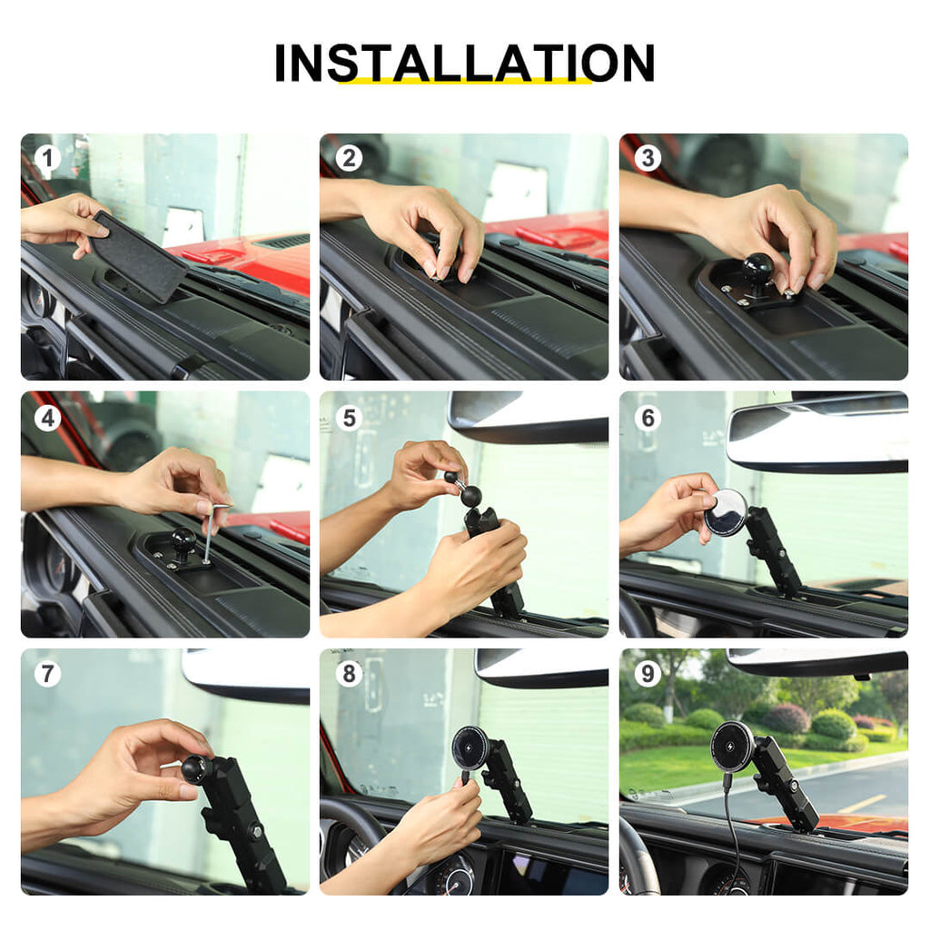 For 2024+ Jeep Wrangler JL & Gladiator JT Center Console Magnetic Wireless Charging Phone Mount Holder (6 pcs)