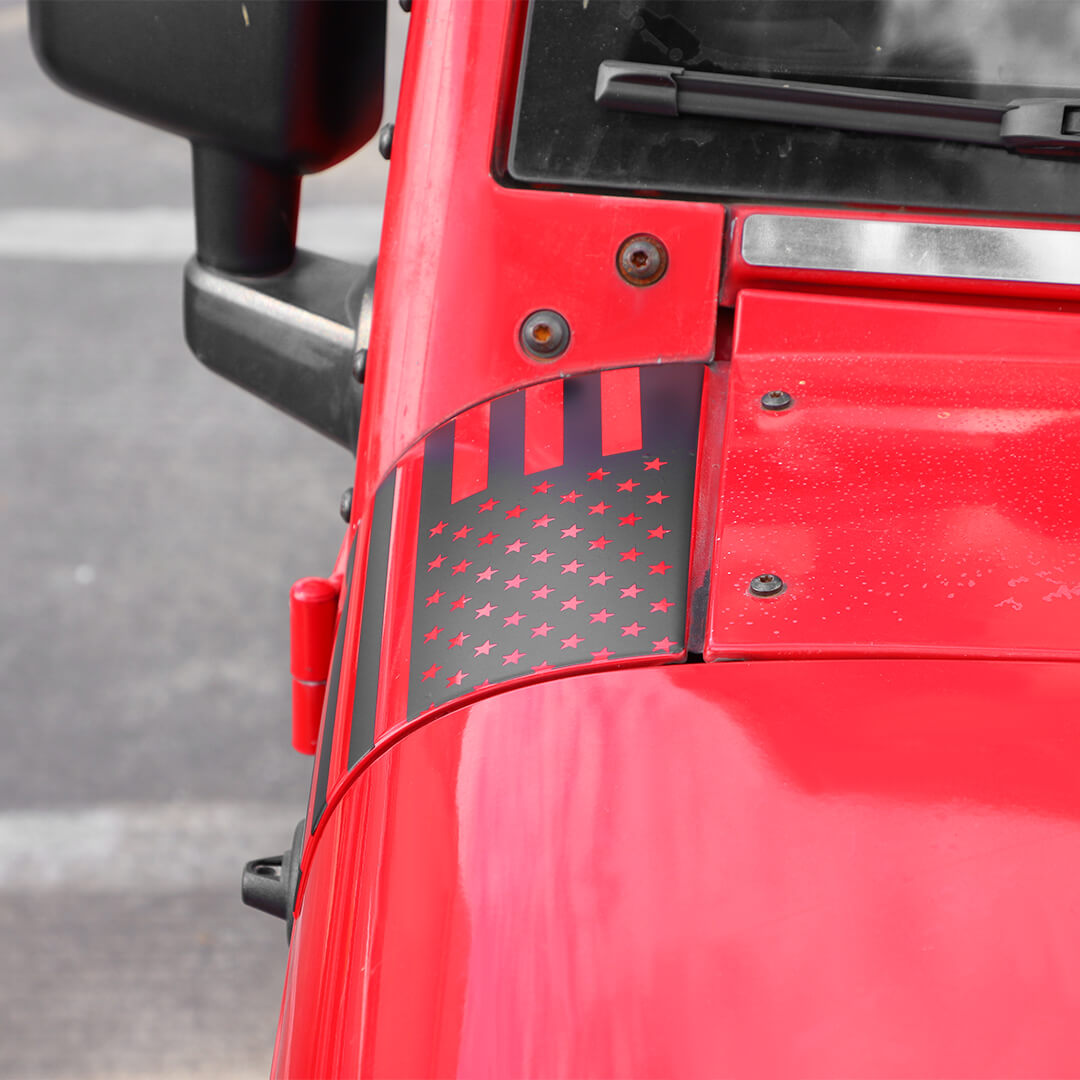 For 2007-2018 Jeep Wrangler JK Front Engine Hood Vinyl Decal Wrap Corner Sticker American Flag（2 pcs）